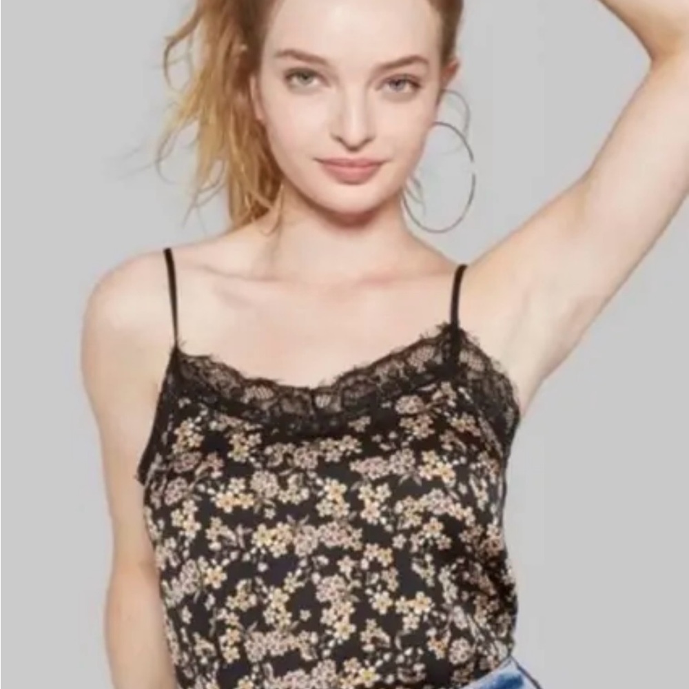 Wild Fable Black and Tan Embellished Fitted Camisole